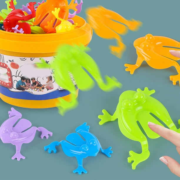 12PCS Colorful Frog Jumping Toys Finger Pressing Leaping Frogs with Bucket  Kids Bouncing Toy Set Gift Box Packing