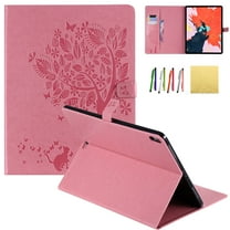 iPad Pro 12.9 2018 Case, Allytech Embossed Cat & Tree PU Leather Stand Folio Wallet Case Cover with Credit Card Slots for New Apple iPad Pro 12.9 Inch 3rd Gen 2018 Release, Pink