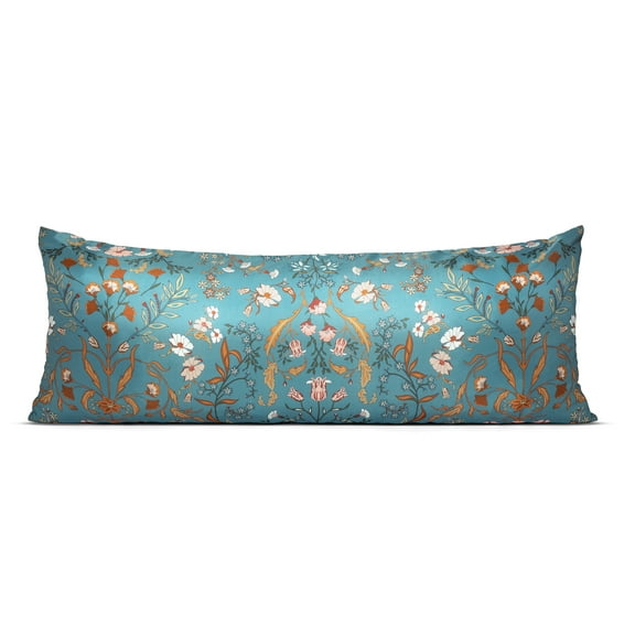 Sweet Jojo Designs Boho Floral Wildflower Blue and Orange Girl Satin Body Pillow Cover Case 54x20 (Pillow Not Included)