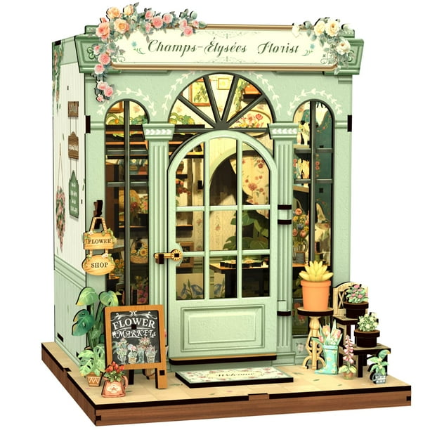 Kit de casa en miniatura para bricolaje, libro Fsolis, floristería de los Campos Elíseos