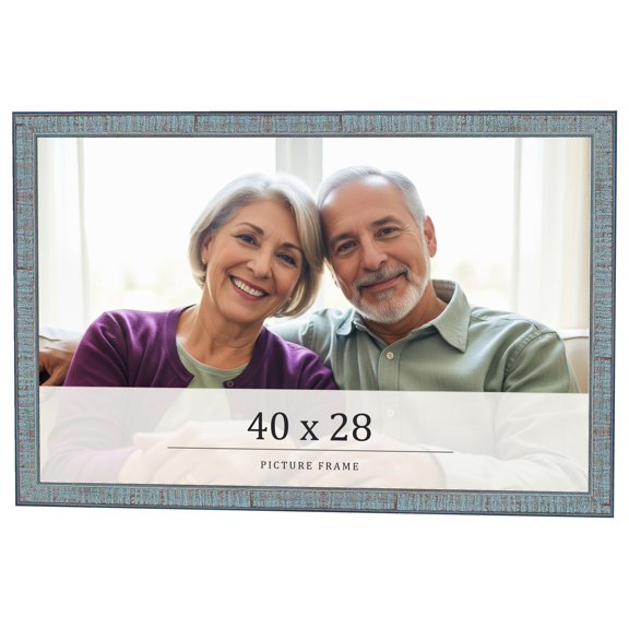 40x28 Frame Blue Scuffed Farm Board Solid Wood Picture Frame Width 0.75 Inches | Interior Depth 0.5