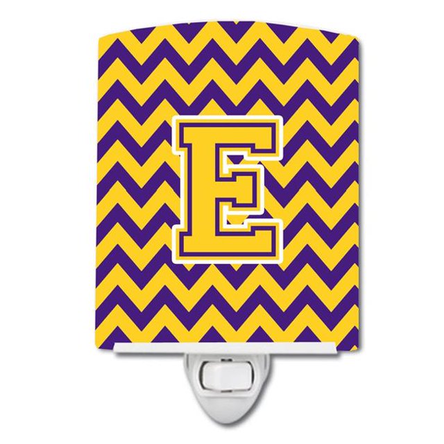Carolines Treasures CJ1041-ECNL Letter E Chevron Purple & Gold Ceramic Night Light