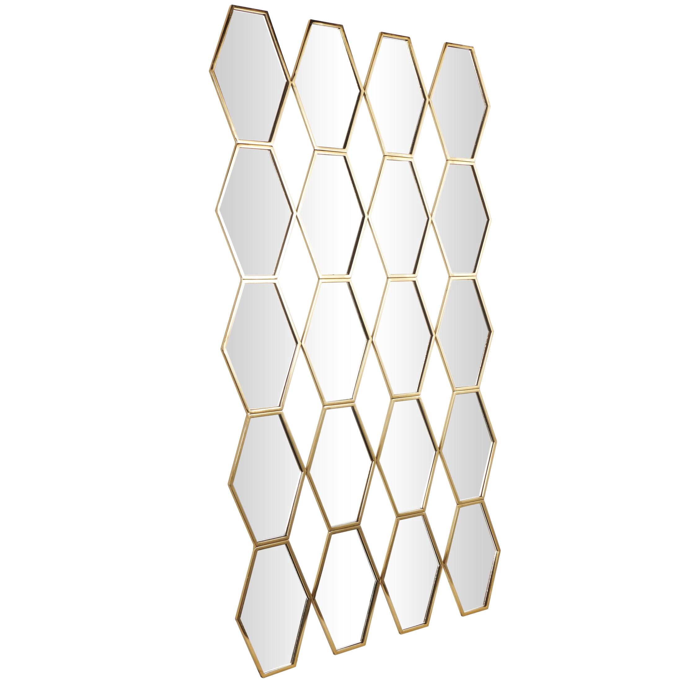 DecMode 29" x 53" Gold Hexagon Panel Geometric Wall Mirror
