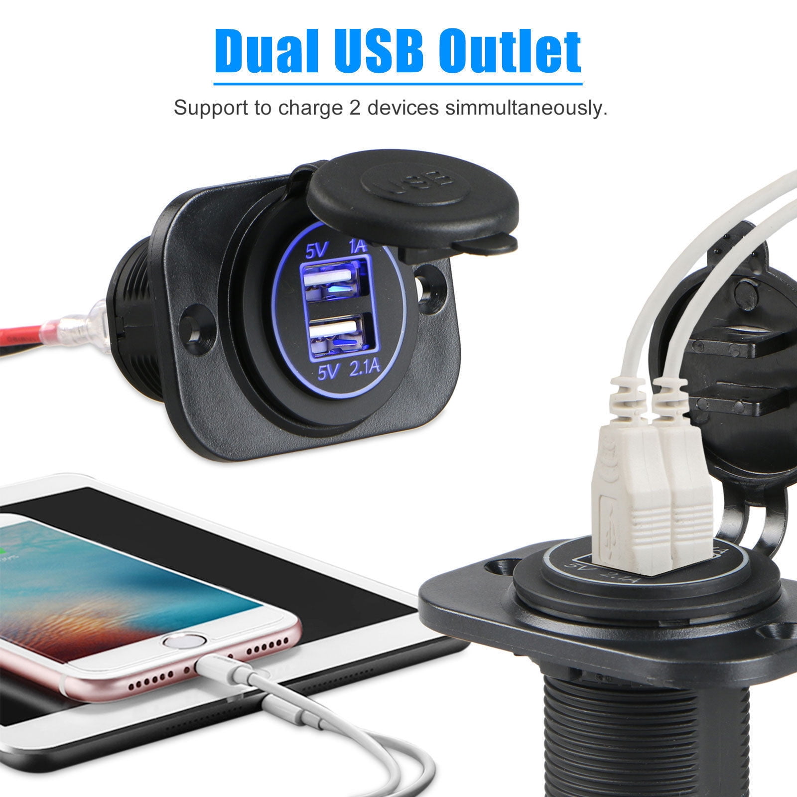 Waterproof 3.1 A Dual Port Car Motorcycle Mobile Phone USB Charger Power Outlet