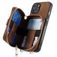 thumbnail image 5 of ShellTech Phone Case for iPhone 14 Zipper Wallet Cover with Credit Card Holder Slot Shoulder Crossbody Strap Cell Women Girls Men,Brown, 5 of 21