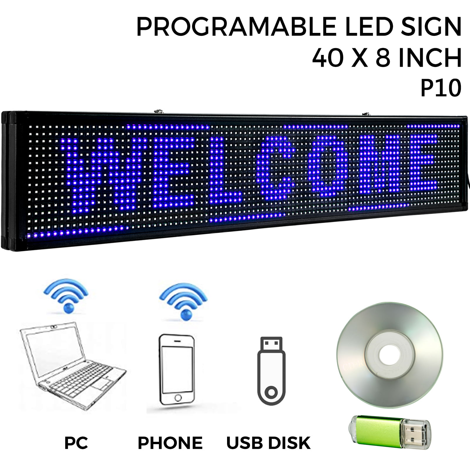 USB WiFi HD Full Color P10 LED Scrolling Sign Programmable Display Advertising