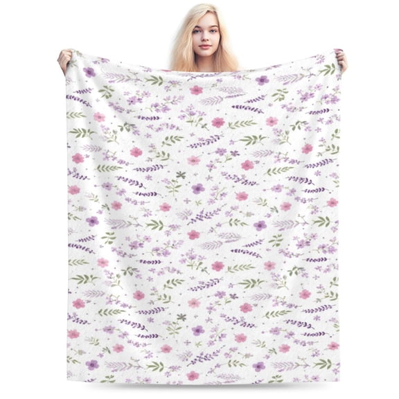 Purple Lavender Floral Throw Blanket Flower Botanical Throw Blankets Ultra Soft Cozy Flannel Throw Blanket Lightweight Fleece Fuzzy Plush Throw Blankets for Bed Chair Couch 50x40