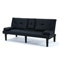 thumbnail image 5 of The 67-inch black PVC multi-functional sofa bed with a foldable and cup holder design makes it extremely convenient to turn the living room into a guest room, 5 of 13