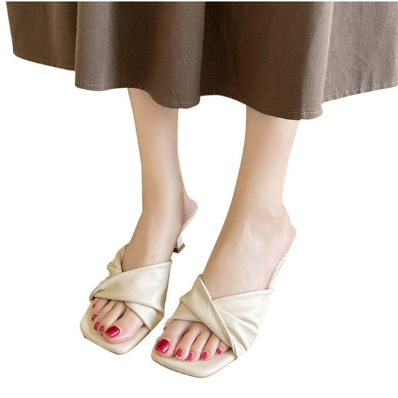 THDHVS Casual Shoes for Women,Womens Dress Shoes,Women's Fashion Casual One-Line Spring and Summer Breathable High-Heeled Sandals Beige 8