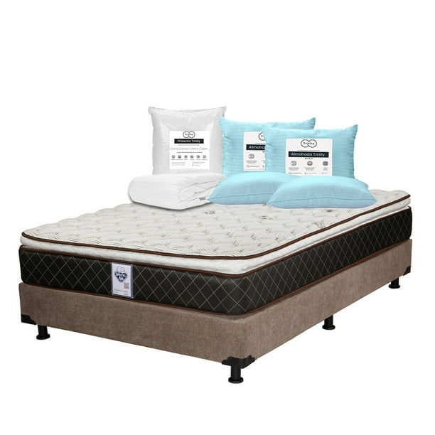Colchón Queen Size Minesota Spring Air + Box + 2 Almohadas Trinity + Protector de Colchón Trinity