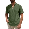 thumbnail image 2 of Aobny Men Shirts Plain Oversized Cotton Linen T Shirt V-Neck Big & Tall Short Sleeve Men T Shirts,Green,L, 2 of 7