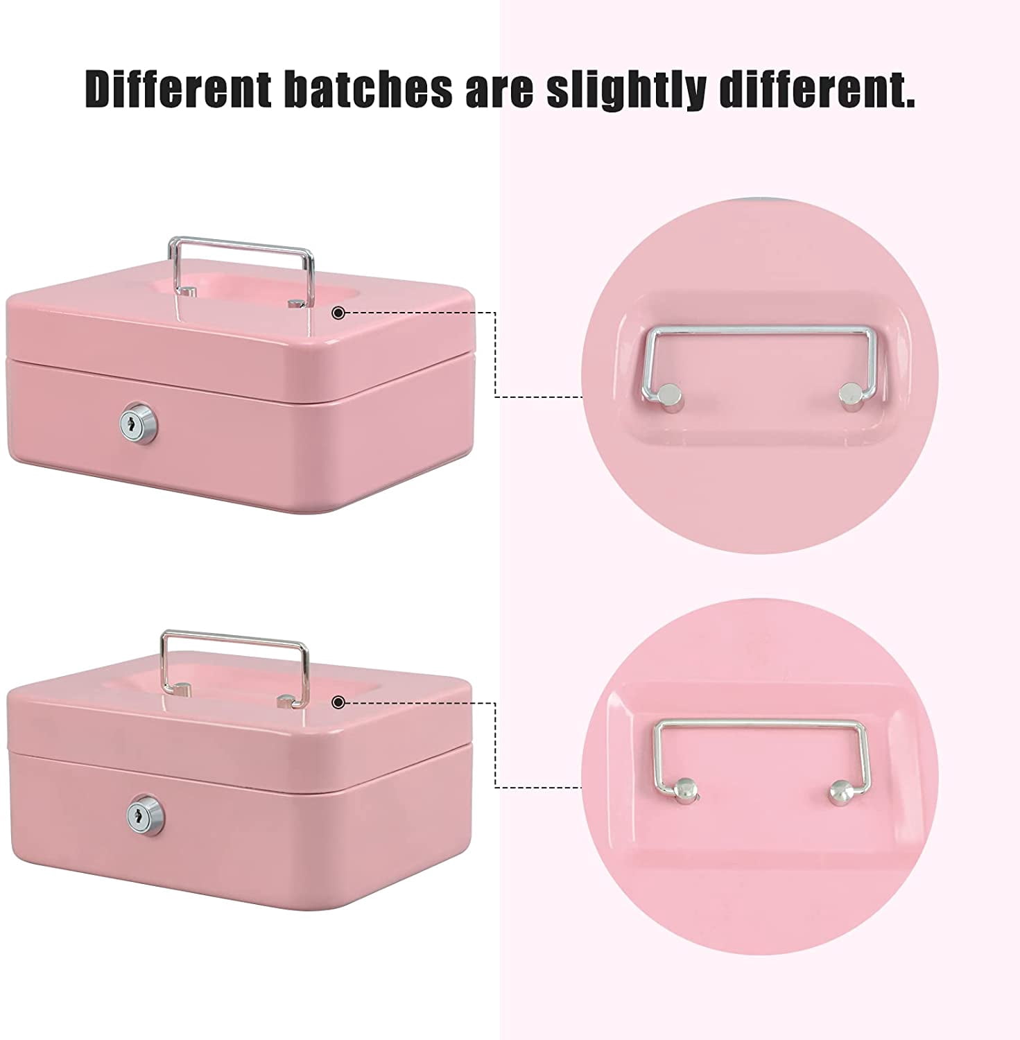 Locking Steel Medium Cash Box with Removable Coin Tray and Key Lock,7.87"x 6.30"x 3.54",White