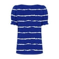 thumbnail image 4 of Shirt for Women Plus Size Short Sleeve Square Neck Stripe Printing Casual Loose T-shirt Blue XXL, 4 of 6