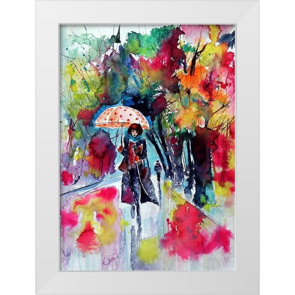 Kovacs, Anna Brigite 24x32 White Modern Wood Framed Museum Art Print Titled - Under Umbrella with red dots