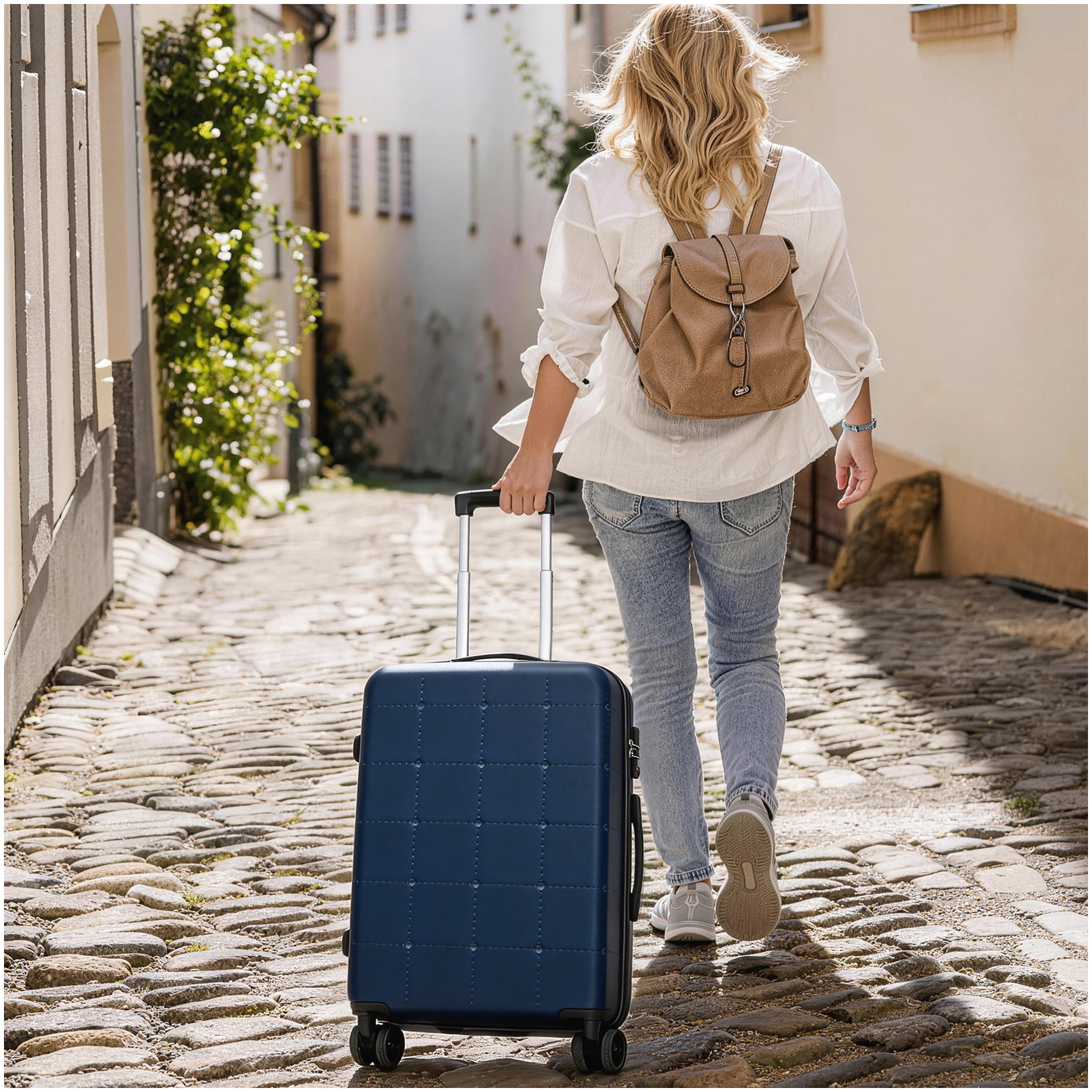 MANGIJOY 20 24 28 Inch Hardside Luggage Set 5 Pcs, ABS Carry On with USB Port, Expandable Spinner Suitcase TSA Lock, Blue Travel Luggage