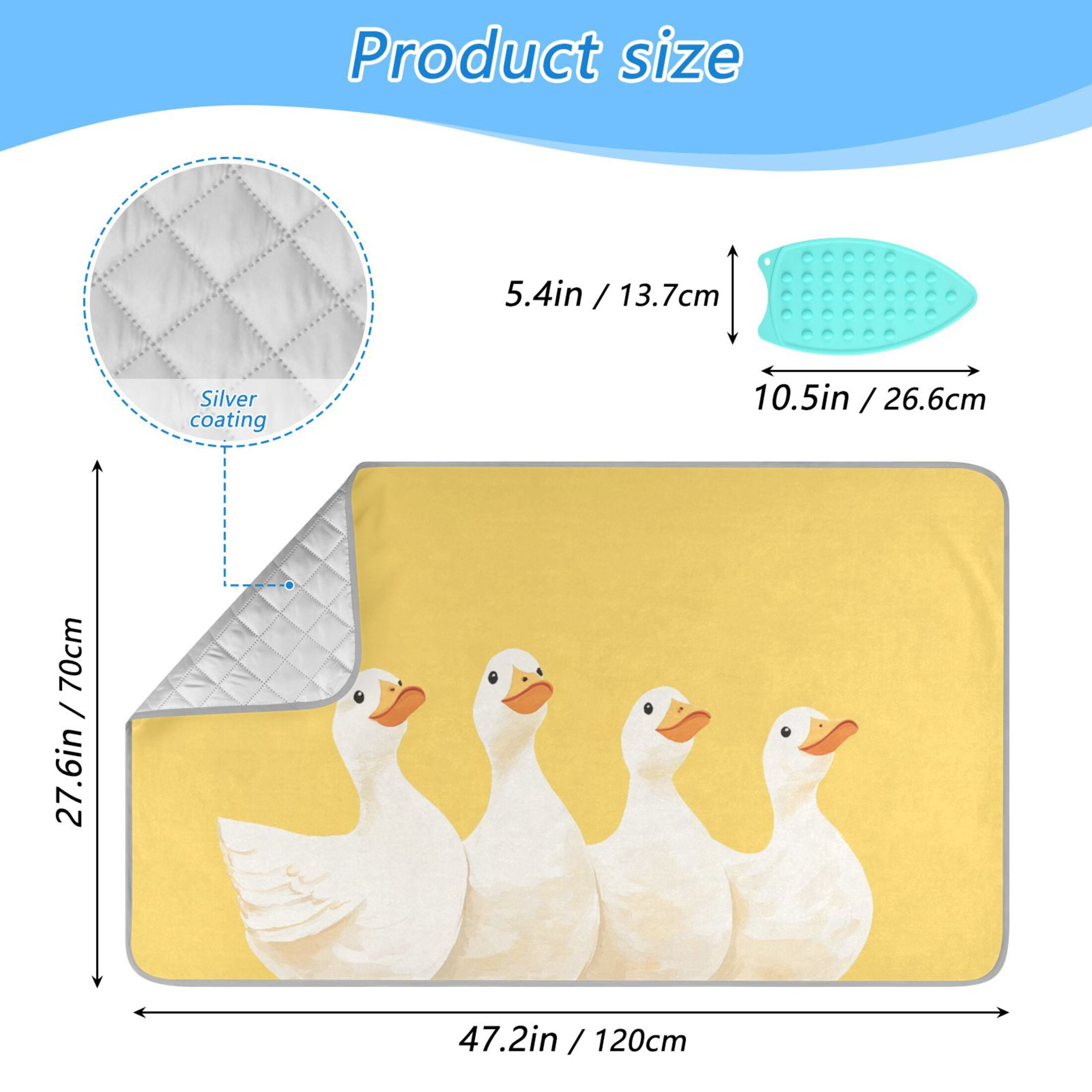 A Goup Of Cute White Ducks Ironing Mat Blanket Portable Travel Ironing Pad Heat Resistant Pad 47.2" x 27.6”