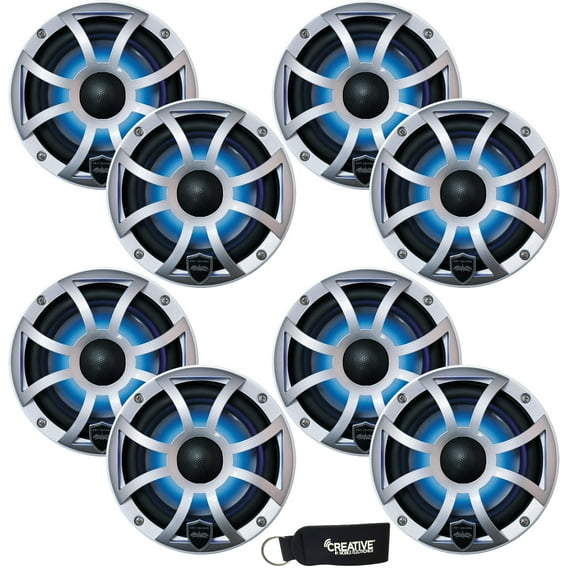 Wet Sounds - Four Pairs Of REVO 6-XSS Silver Open XS Grille 6.5 Inch Marine LED Coaxial Speakers