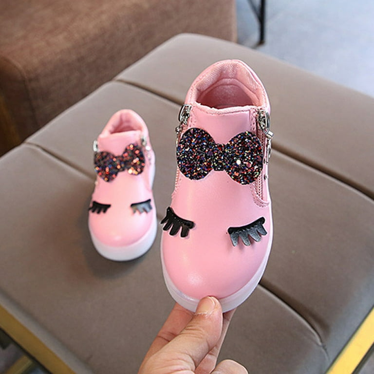 Kids Baby Infant Girls Crystal Bowknot LED Luminous Boots Sport