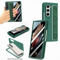 Compatible with Samsung Galaxy Z Fold 5 Case with Strap, Anti-Scratch Shockproof PC Wristband Cover Thin Protective Case for Samsung Galaxy Z Fold 5 5G Phone Case for Women Men, Dark Green