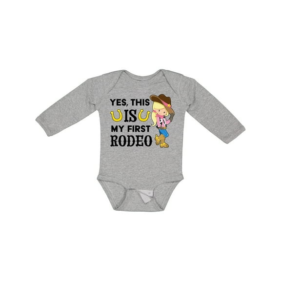 Inktastic Yes, This is My First Rodeo Cowgirl in Hat and Boots Girls Long Sleeve Baby Bodysuit