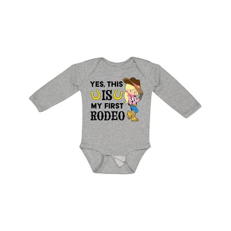 

Inktastic Yes This is My First Rodeo- Cowgirl in Hat and Boots Gift Baby Girl Long Sleeve Bodysuit