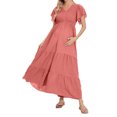 thumbnail image 2 of JFHHQ Robe Légère Tissée Unie Robe de Maternité d'Été Ample Évasée Taille Élastique Décontractée à Manches Courtes Couleur Unie Longue Jupe Maxi pour Femmes m Rouge Melon D\'eau, 2 of 7