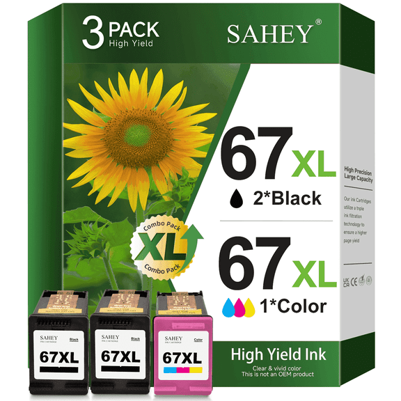 67XL Ink Cartridge Compatible for HP 67 Ink Cartridge for DeskJet 2700 2700e 2752 2752e 2755 2755e Envy 6000 6055 6055e Printer, 3Pack (2 Black and 1 Tri-Color)