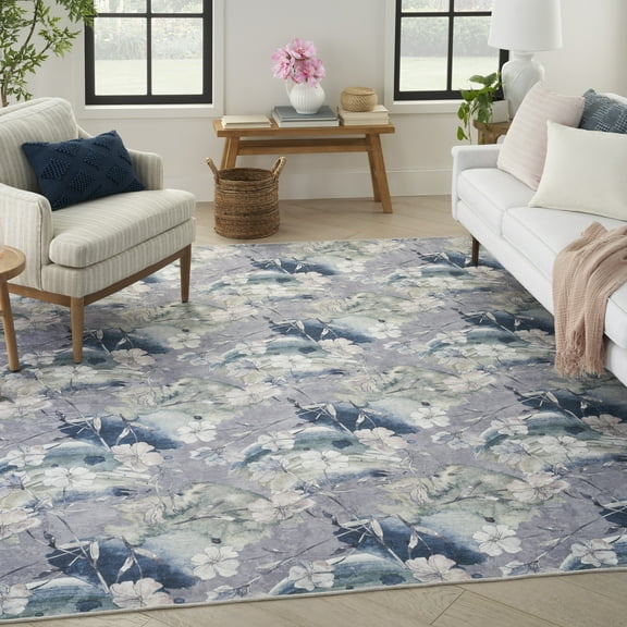 Nourison Nourison Washables Floral Grey Blue 5'2" x 7' Area Rug (5x7)