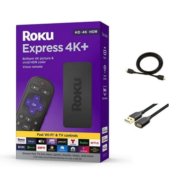 Roku Express 4K  Streaming Player, HD/4K/HDR, Roku Voice Remote with TV Controls, Free & Live TV, Premium HDMI Cable & Smooth Wi-Fi, with 5AVE HDMI Cable and USB Extension Cord