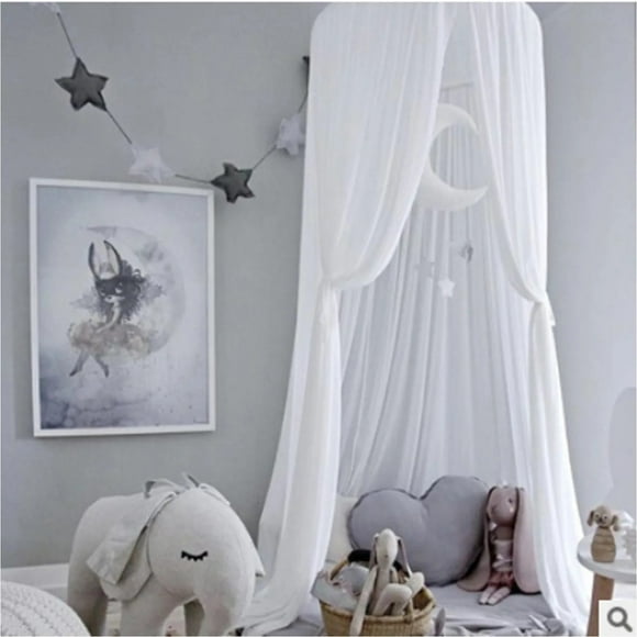 Kids Bed Canopy - Round Dome Baby Bed - Indoor/Outdoor Castle Play Tent - Hanging House Decoration - Reading Nook - Cotton Canvas - Coral - White