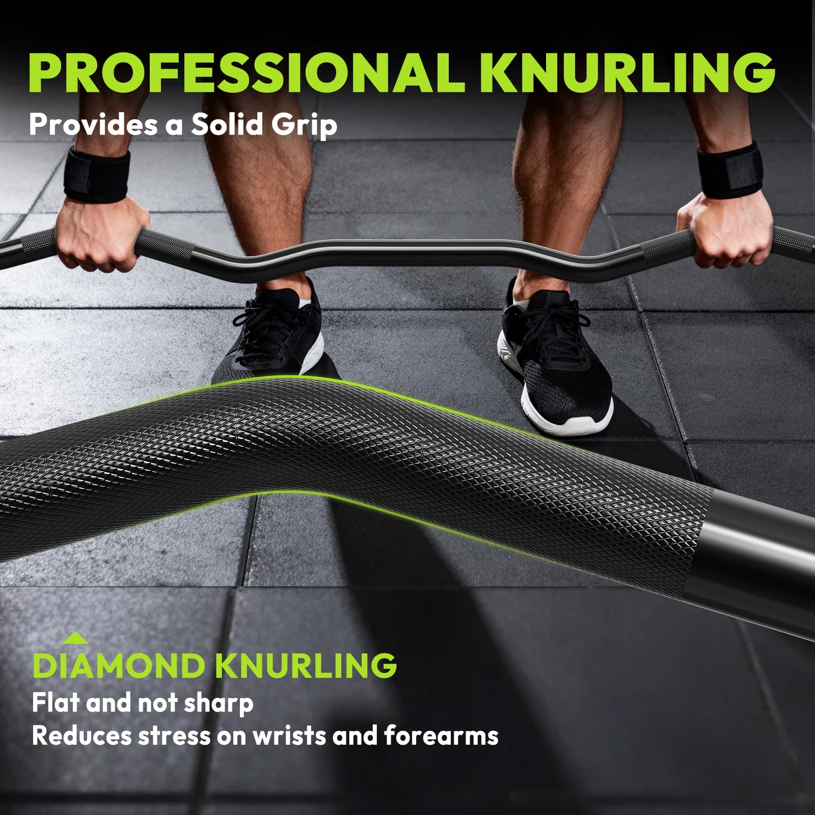 HANDBODE Olympic EZ Curl Barbell Bar 74", 2 inch 6.2 ft Curl Bars for Weightlifting, Squats, Hip Thrusts, Biceps, 500 lb Weight Capacity, Home Gym Weight Bar, Strength Training, Black & Silver