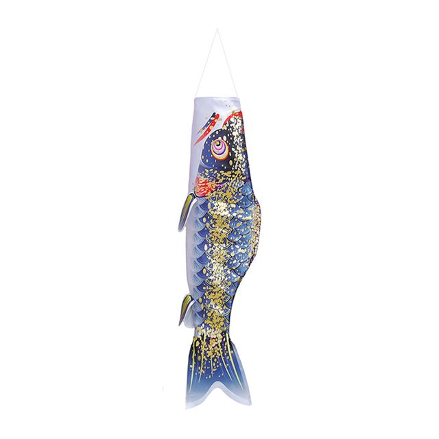 Bandera de carpa, cometa de pez colgante de 70cm para regalo Koinobori (dorado), negro