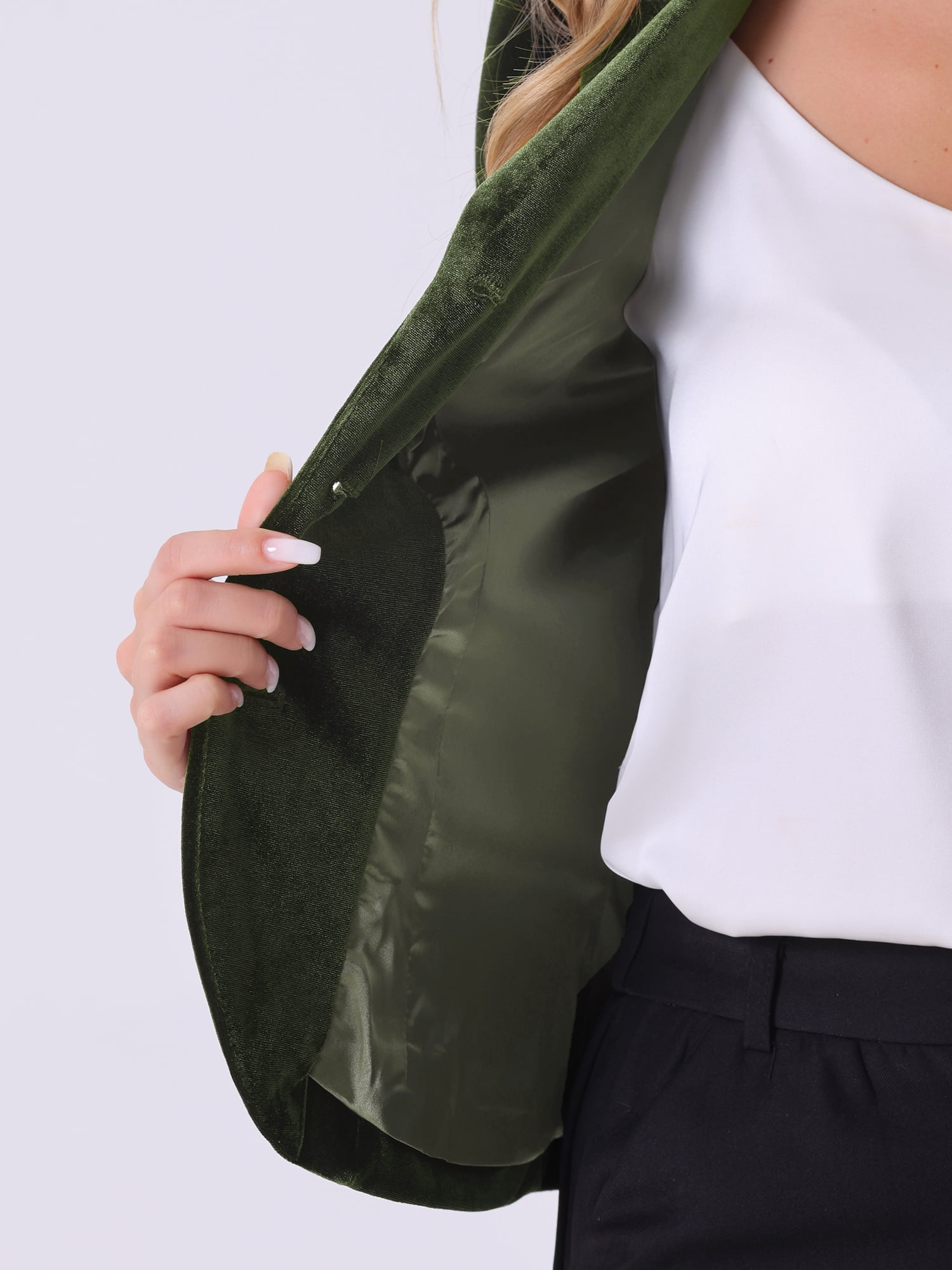 DARING DIVA Women's Notched Lapel Long Sleeve Office Velvet Blazer M Army Green