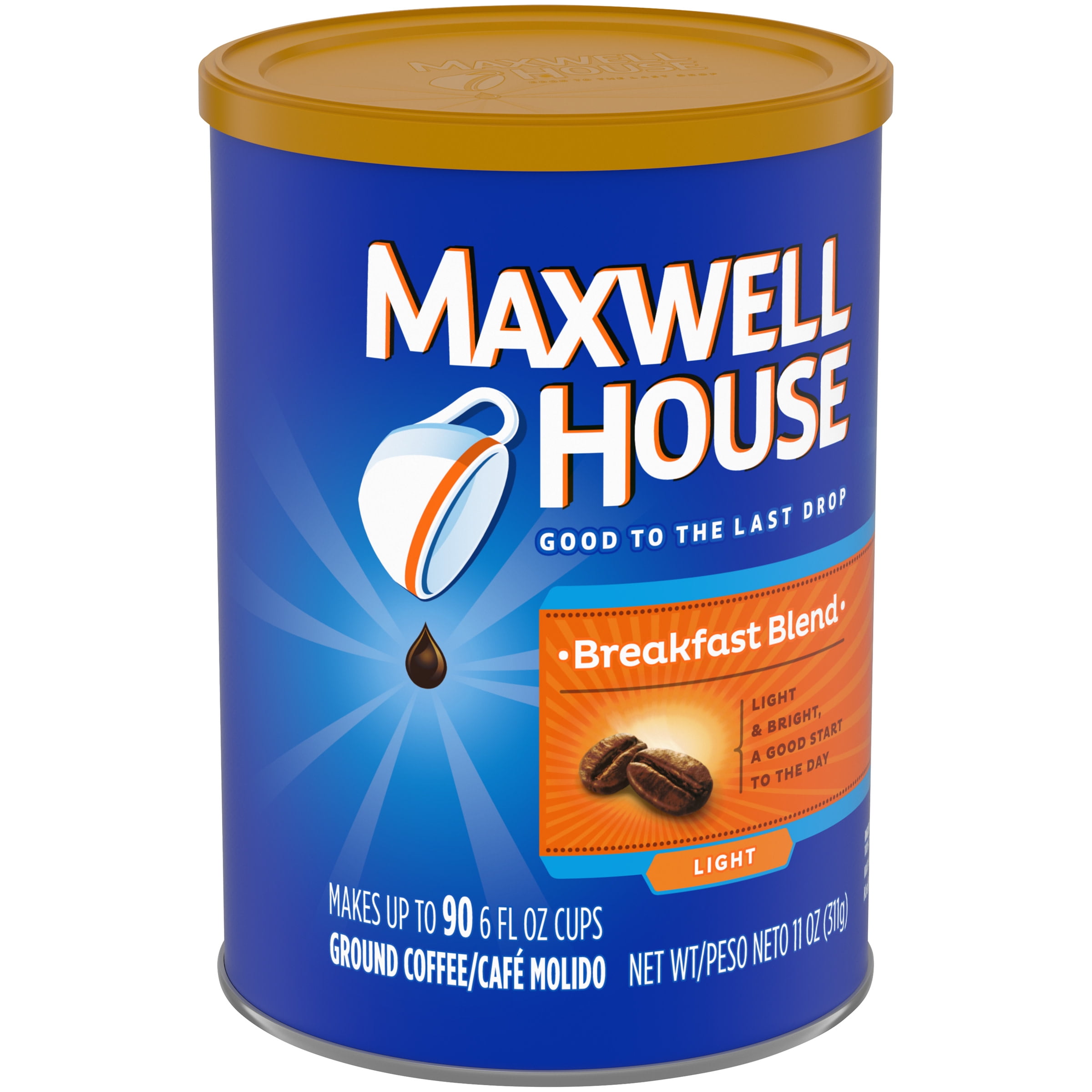 Maxwell House Light Roast Breakfast Blend Ground Coffee, 11 oz Canister
