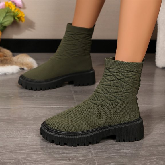 XIMIN Women Low Heel Thick Heel Heel Round Toe Mesh Ankle Boots Lug Sole Mid Calf Fashionable Boots Wide Calf Knee High Boots Classic Hiking Boots