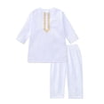 thumbnail image 3 of CUZIBR Boys Teenage Outfits 3/4 Sleeve Crewneck Solid Color Tradition National Embroidery Shirts Tops Blouse And Trousers Relaxed Breathable Robe Suit 2 Piece Clothes Sets Dailywear,White,8-9 Years, 3 of 6