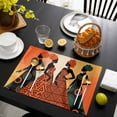 thumbnail image 3 of Black Women Placemats Set of 8, African Southwestern Boho Orange Yellow Placemats for Dining Table, Place Mats for Kitchen Tabletop, Waterproof Wipeable Dining Table Mats Set, 3 of 9