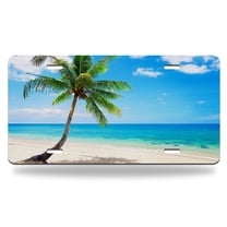 Yehwow Beach Seaside Palm Tree Metal Car Plate Aluminum License Plate