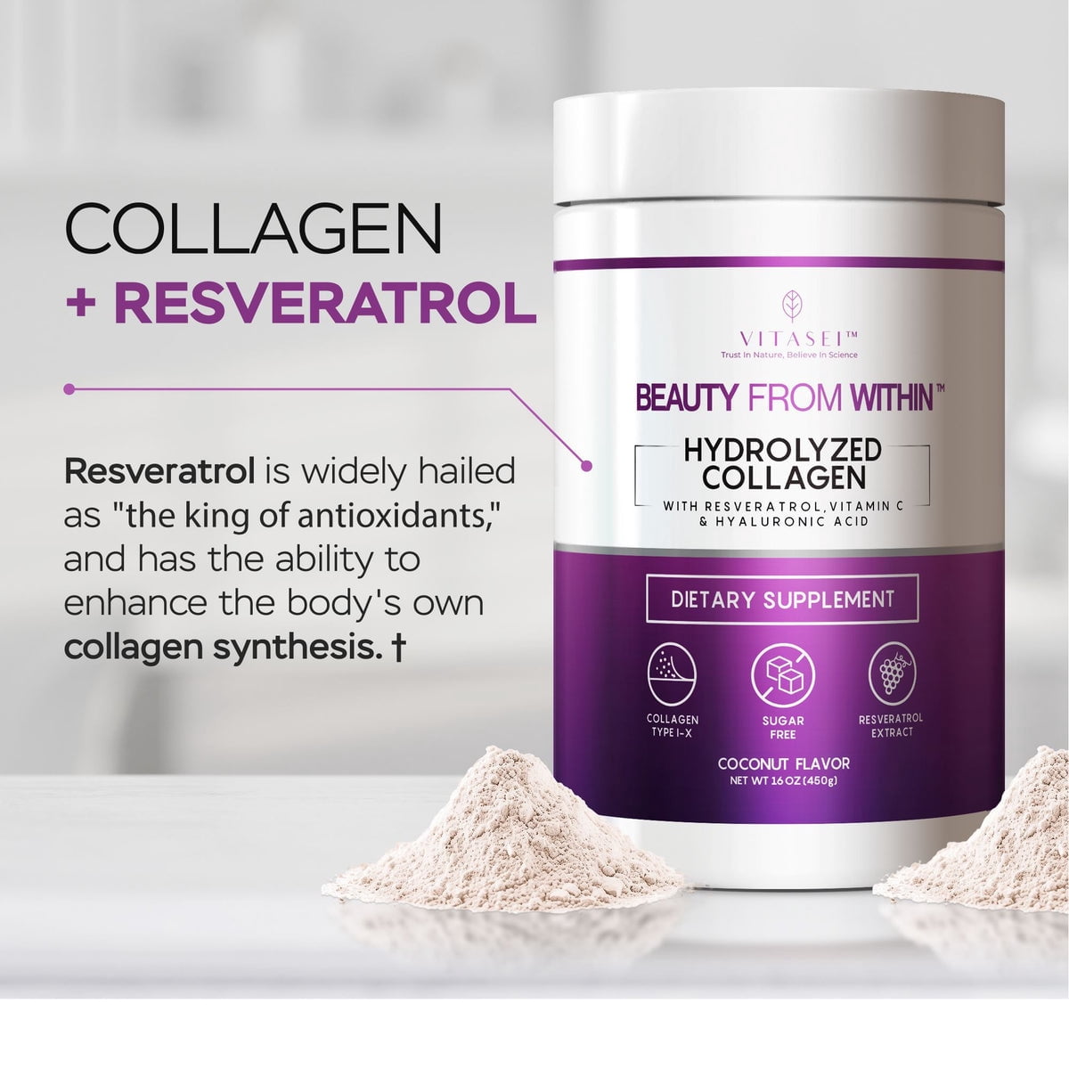 VITASEI Beauty Boost Collagen Peptides Powder, Hydrolyzed Collagen Proteins for Healthy Skin, Gut Health & Joints