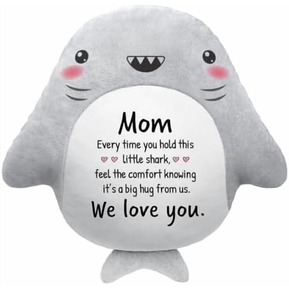 Mom Birthday Gifts - Cute Plush Shark Pillow Gifts for Mom, Happy Birthday Moms Gift from Daughter Son, We Love You Throw Pillow Gift for Mother Mommy, 15”×15”