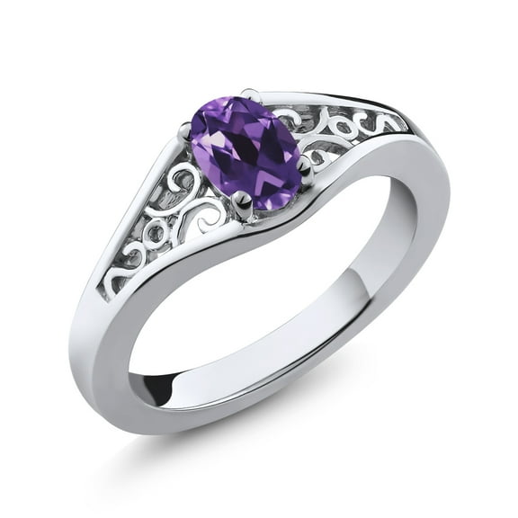 Gem Stone King 0.75 Ct Oval Cut Purple 925 Sterling Silver Ring (Size 9)