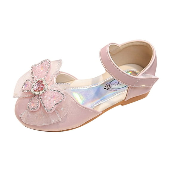 NOKIO Girls' Cute Sandals Cute Mary Jane Sandals Girls' Pink Mary Jane Sandals Summer Children Girls Sandals Flat Bottom Lightweight Breathable Sequin Ribbon Bow Hook Loop Dress Dance Shoes