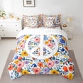 thumbnail image 2 of Bohenmian Bed In A Bag Groovy Flowers Theme Bedding Set,Hippie Peace Sign Twin Comforter 7 Pieces Bedroom Boho Bohemian Floral Decorations Sheet Set With Comforter, 2 of 5