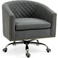 thumbnail image 3 of AVAWING Swivel Accent Chair Soft Padded Club Chair Barrel Accent Armchair with Silent Wheels, Upholstered Rivet Chair for Living Room, Bedroom, Reception Room, Office (Grey), 3 of 8
