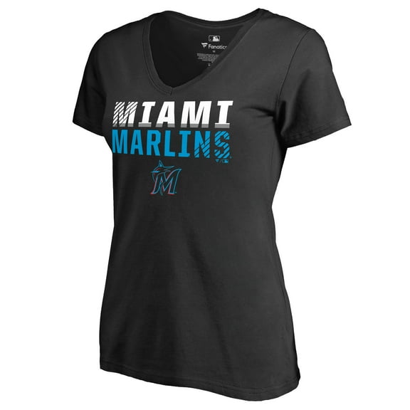 Women's Black Miami Marlins Fade Out V-Neck T-Shirt