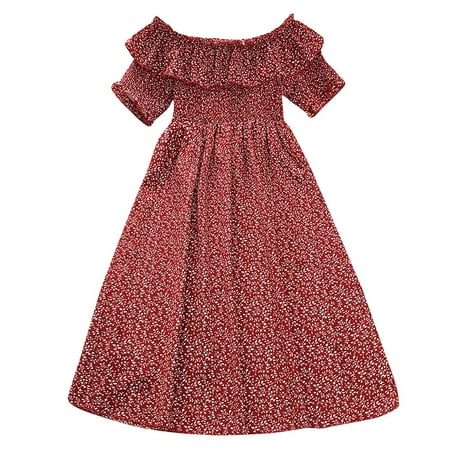 

Toddler Little Girls Dresses One Collar Short Sleeve Printed Princess Dresses Children Clothing Kids Baby Sweet Sundress Outwear Leisure Dailywear