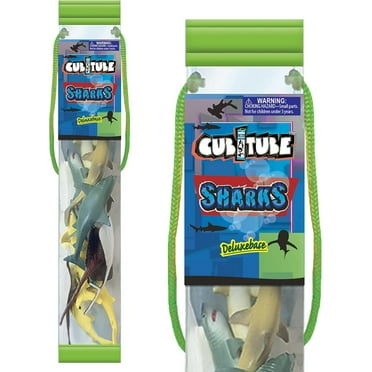 Cubitube Shark Set by Deluxebase – 11 Shark Figurines & Accessories in Reusable Plastic Tube