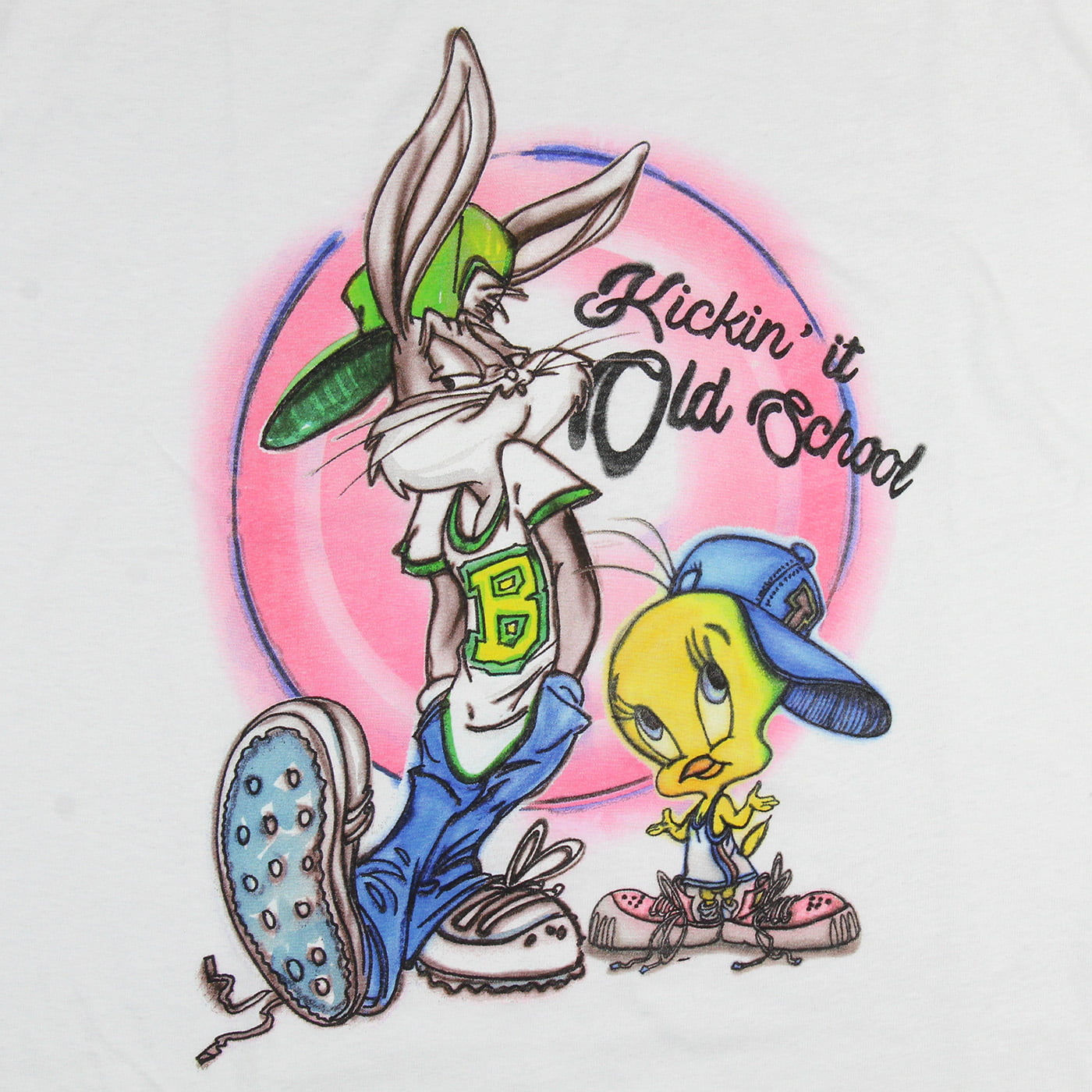 Looney Tunes Men's Tweety n' Bugs Kickin' It Old School Airbrush T-Shirt  (XL) 