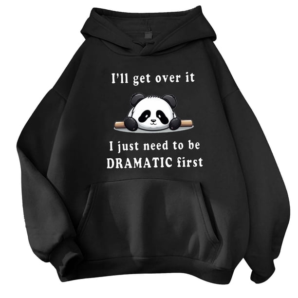 Sudadera con capucha Gibobby estampado de panda para mujer con bolsillo cordón Negro M