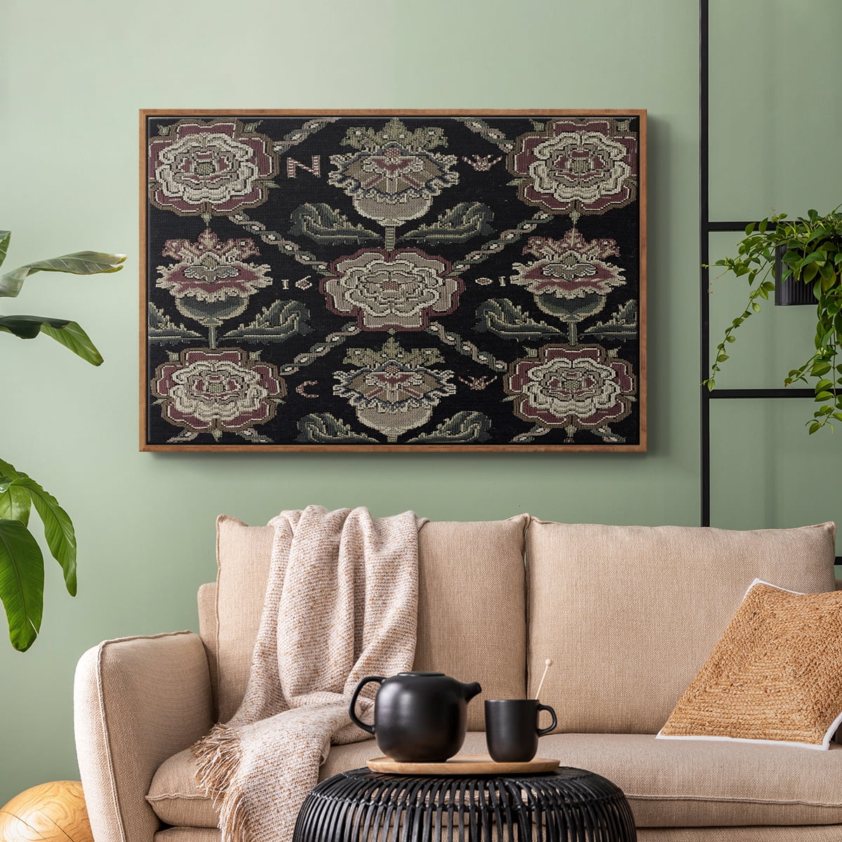 Vintage Abstract Print-XXXI Framed in Walnut Wood Gallery Wrapped Canvas 27 in. x 41 in.